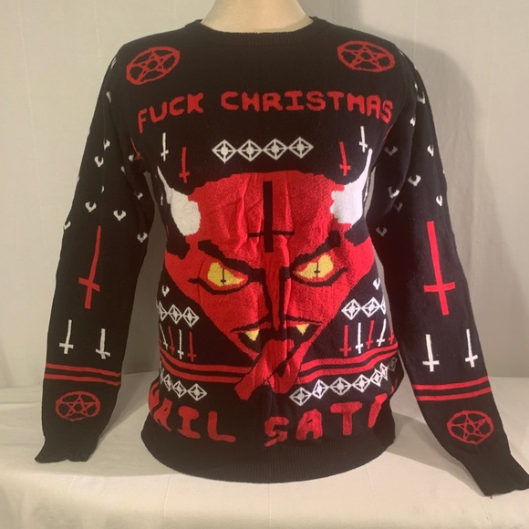 Rat Baby ‘Fuck Christmas Hail Satan’ Xmas Jumper (rare UK import, discontinued) - Picture 4 of 9